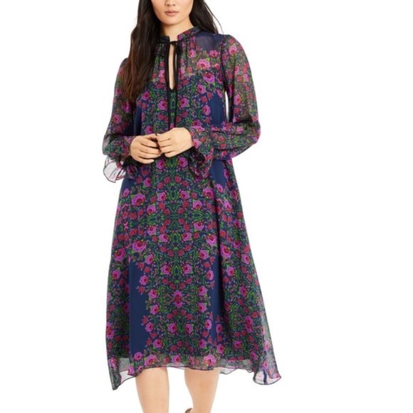 Nanette Lepore Tie-Neck Chiffon Swing Dress - Picture 1 of 8